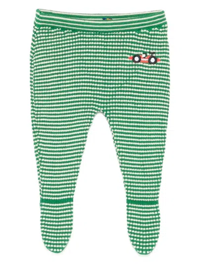 Bobo Choses Babies' Car-embroidered Striped Trousers In Green