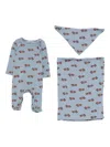 Bobo Choses Car-print Babygrow (set Of Three) In Blue