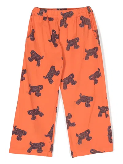 Bobo Choses Kids' Cat-print Cotton Trousers In Orange