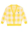 Bobo Choses Check Print Cotton Knit Cardigan In Yellow