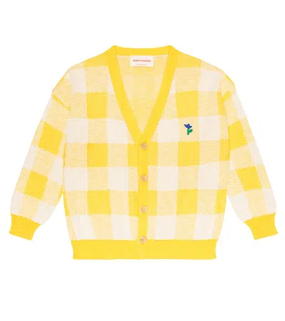 Bobo Choses Kids' Check Print Cotton Knit Cardigan In White,yellow