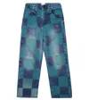 Bobo Choses Checkerboard Cotton Denim Pants In Navy