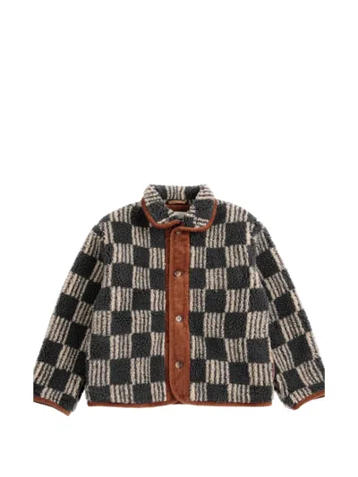 Bobo Choses Kids' Checkerboard Sheepskin Jacket In Black