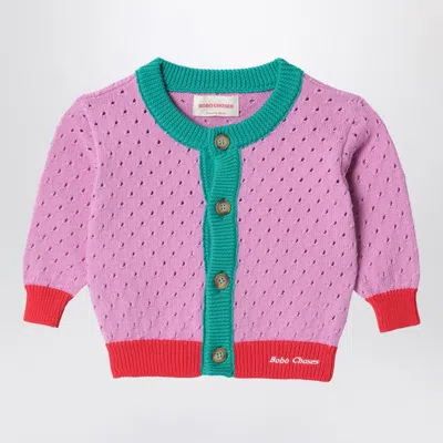 Bobo Choses Color-block Openwork Cardigan In Pink