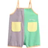 Bobo Choses Colorblock Denim Romper In Green/purple