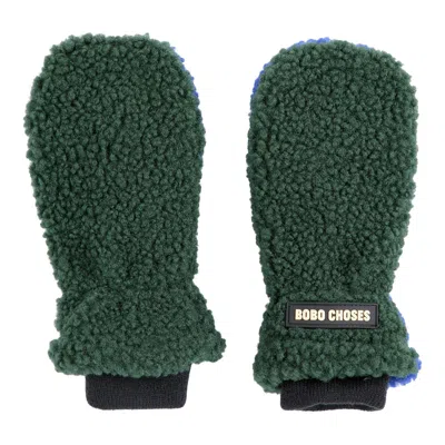 Bobo Choses Color-blocked Sheepskin Mittens In Green