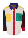 Bobo Choses Embroidered Color Block Corduroy Shirt In White
