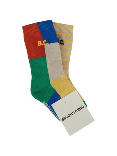 Bobo Choses Babies' Colourblock Striped Socks (set Of Two) In Neutral