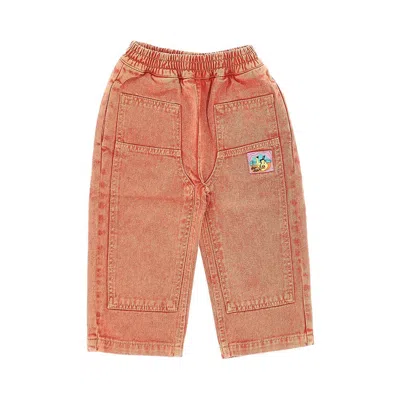 Bobo Choses Kids' Denim Pants With Logo Patch In Orange
