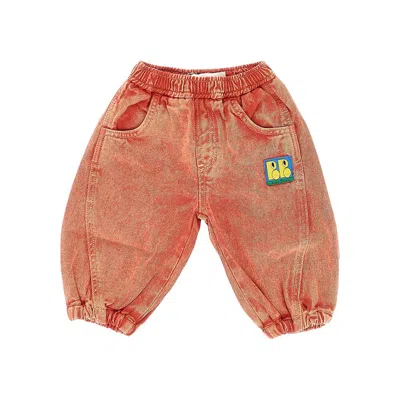 Bobo Choses Kids' Denim Pants With Logo Patch In Orange