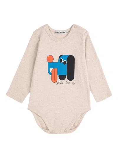 Bobo Choses Babies' Dog-print Ribbed Body In Neutral