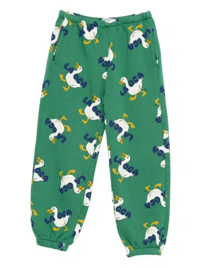 Bobo Choses Kids' Duck-print Elasticated Trousers In Green