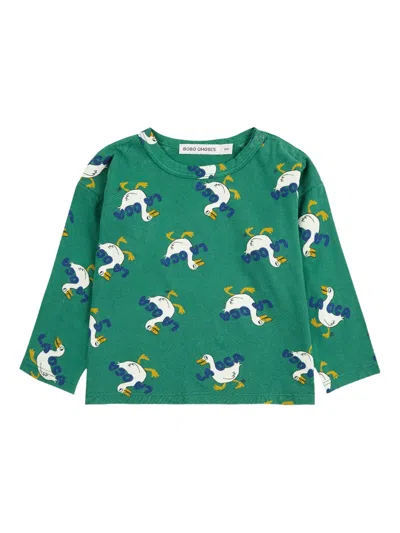 Bobo Choses Babies' Duck-print Long-sleeve Top In Green