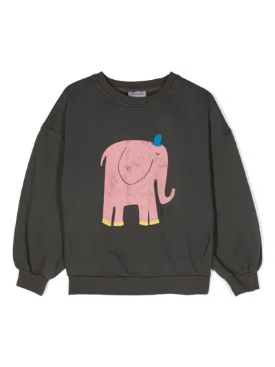 Bobo Choses Kids' Grey Sweatshirt Forgirl With Elephant And Logo In Anthracite Grey