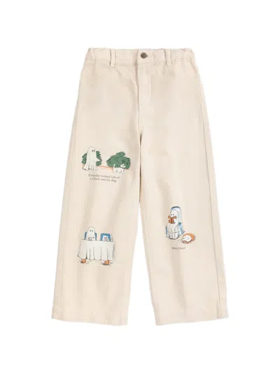 Bobo Choses Kids' Everyday Ghosts Twill Trousers In Neutral