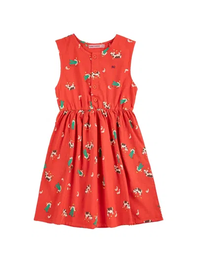 Bobo Choses Kids' Farm Adventure Button Print Dress In Orange