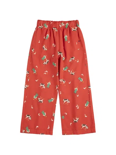 Bobo Choses Kids' Farm Adventure Elasticated Woven Printed Trousers In Orange