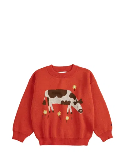 Bobo Choses Kids' Farm Adventure Embroidered Sweater In Red