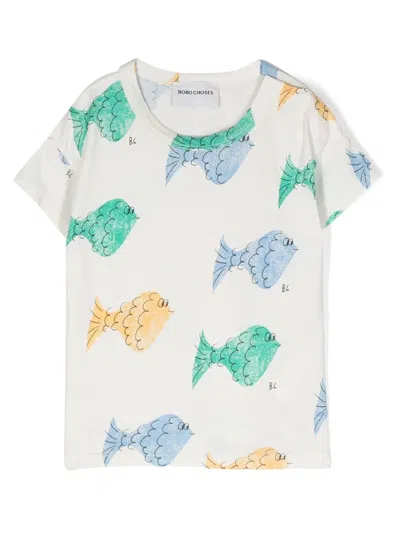 Bobo Choses Babies' Birds Print Organic Cotton T-shirt In Off White