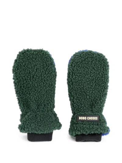 Bobo Choses Kids' Fleece-texture Logo-patch Mittens In Green