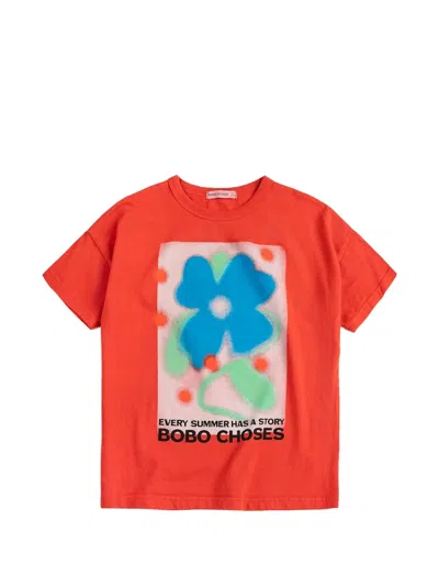 Bobo Choses Kids' Floral Print Loose T-shirt In Red