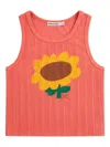 Bobo Choses Red Tank Top For Girl With Sunflower In Green