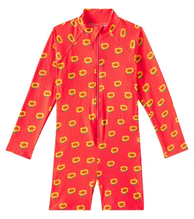 Bobo Choses Kids' Floral Rashguard Swimsuit In Red