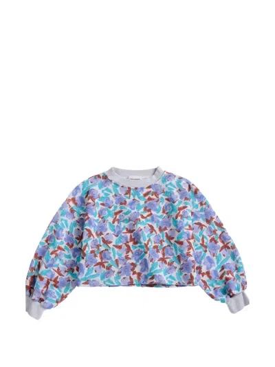 Bobo Choses Kids' Floral-print Cropped Sweatshirt In Blue
