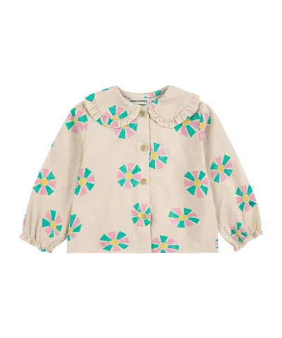 Bobo Choses Kids' Floral-print Ruffled-collar T-shirt In Neutral