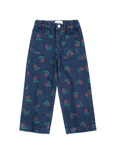 Bobo Choses Kids' Floral-print Straight-leg Jeans In Blue