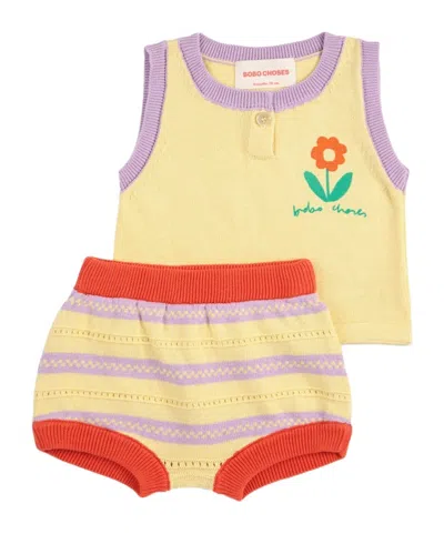 Bobo Choses Flower Knitted Set In Yellow