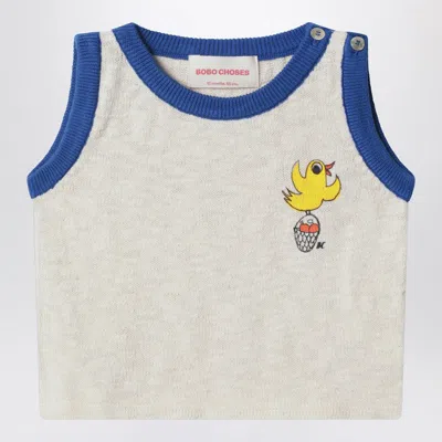 Bobo Choses Flying Oranges White And Blue Tank Top In Gray