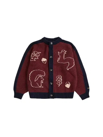 Bobo Choses Kids' Forest Scene Cardigan In Burgundy