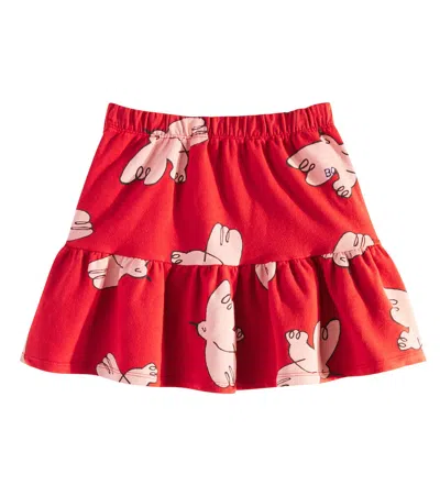 Bobo Choses Kids' Freedom Bird Tiered Cotton-blend Skirt In Red