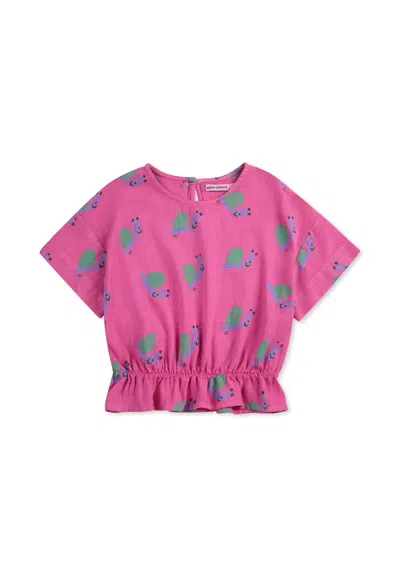 BOBO CHOSES FUCHSIA CROP T-SHIRT FOR GIRL WITH SNAIL PRINT