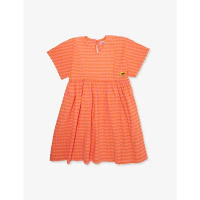 Bobo Choses Kids' Round-neck Gingham-print Cotton Dress 2-9 Years Fuchsi In Fuchsia