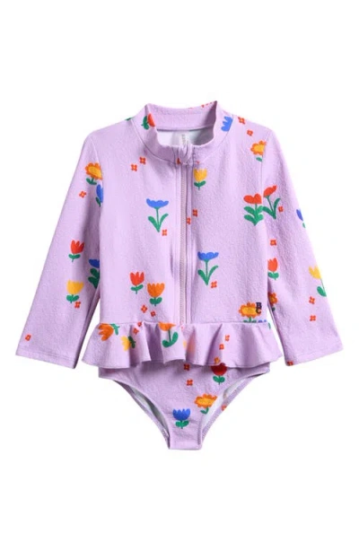 BOBO CHOSES BOBO CHOSES GARDEN PARTY TRIM RUFFLE LONG SLEEVE ONE-PIECE RASHGUARD SWIMSUIT