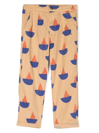 Bobo Choses Kids' Beige Trousers For Boy With Multicolor Boat Print All-over
