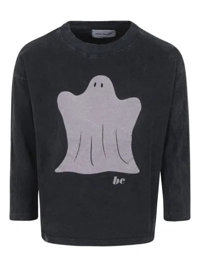 Bobo Choses Grey T-shirt For Kids With Ghost Print In Black