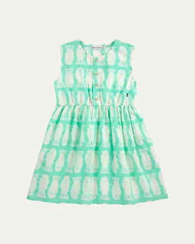 Bobo Choses Kids' Girl's Lucky Fish Printed Dress In Light Green