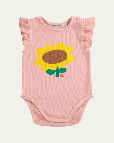 Bobo Choses Kids' Girl's Sunflower Graphic Ruffled Bodysuit In Pink