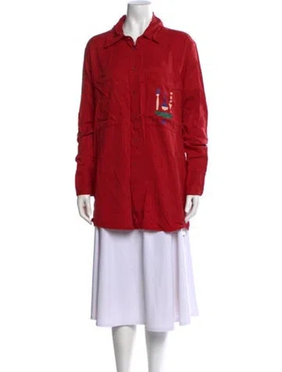 Pre-owned Bobo Choses Graphic Print Long Sleeve Button-up Top In Red