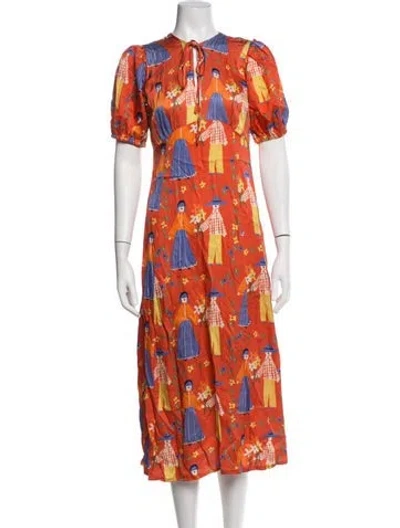 Pre-owned Bobo Choses Graphic Print Midi Length Dress In Orange