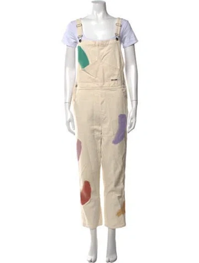 Pre-owned Bobo Choses Graphic Print Square Neckline Overalls In Neutrals