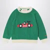 Bobo Choses Green Cotton Race Car Sweater In Green