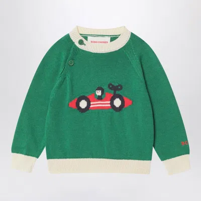 Bobo Choses Green Cotton Race Car Sweater