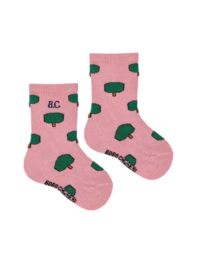 Bobo Choses Green Tree All Over Long Socks In Pink