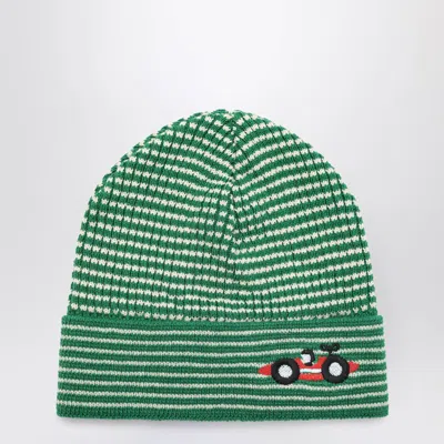 Bobo Choses Green/white Striped Race Car Beanie