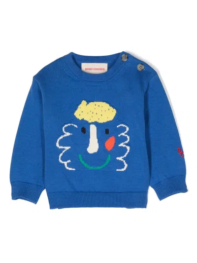 Bobo Choses Babies' Happy Mask Cotton Jumper In Blue