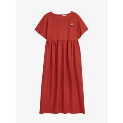 Bobo Choses Holgated Short Sleeve Dress And Linen Mixture In Red